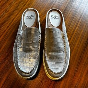Sofft Leather Croc Metallic Mule Slide Loafer